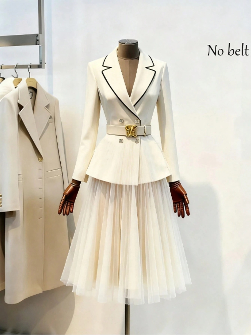 Elegant Cream Pleated Tulle Skirt - Designer-Inspired